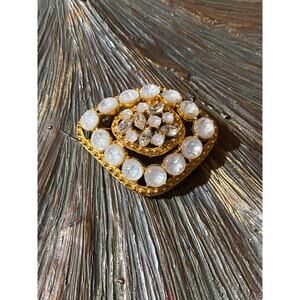 Elegant Vintage Style Gold Tone Rhinestone Brooch Pin